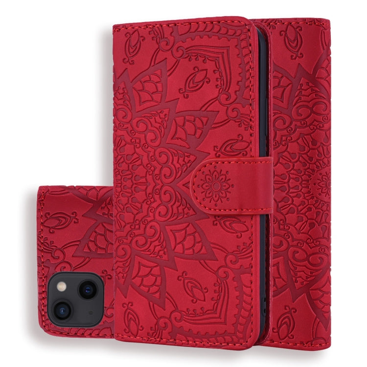 Mandala Embossed Dual-Fold Calf Leather Phone Case