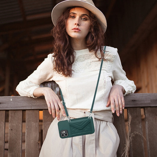 Rhombic Texture Card Bag RFID Phone Case with Long Lanyard