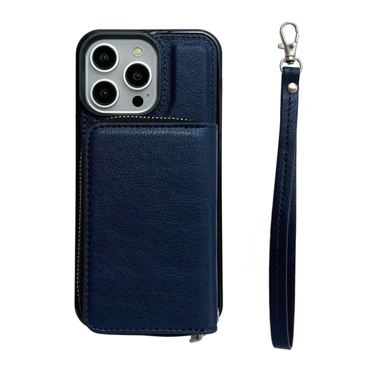 Solid Color Zipper 11-Card Slots Bag Phone Case with Lanyard