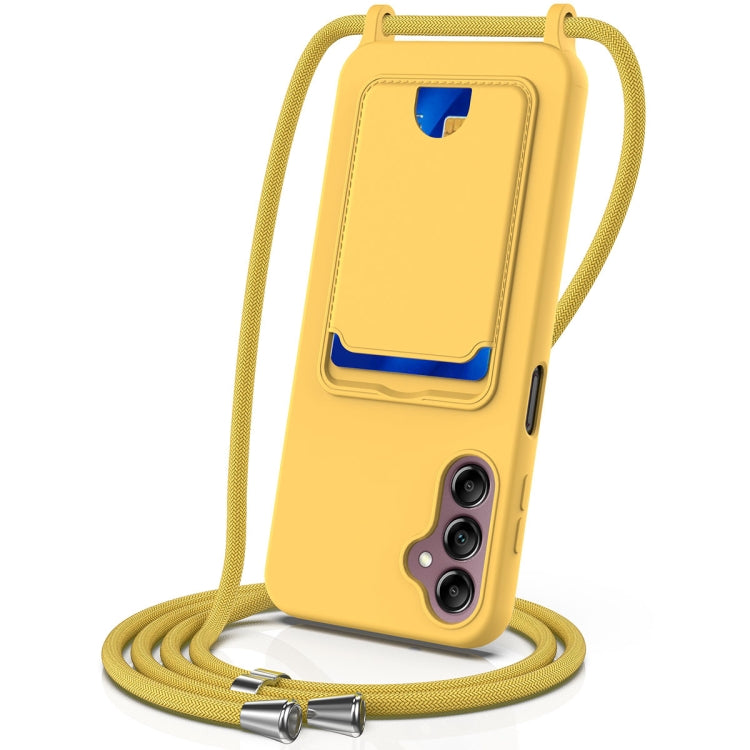 Integrated Card Bag Solid Color Liquid Silicone Phone Case with Lanyard