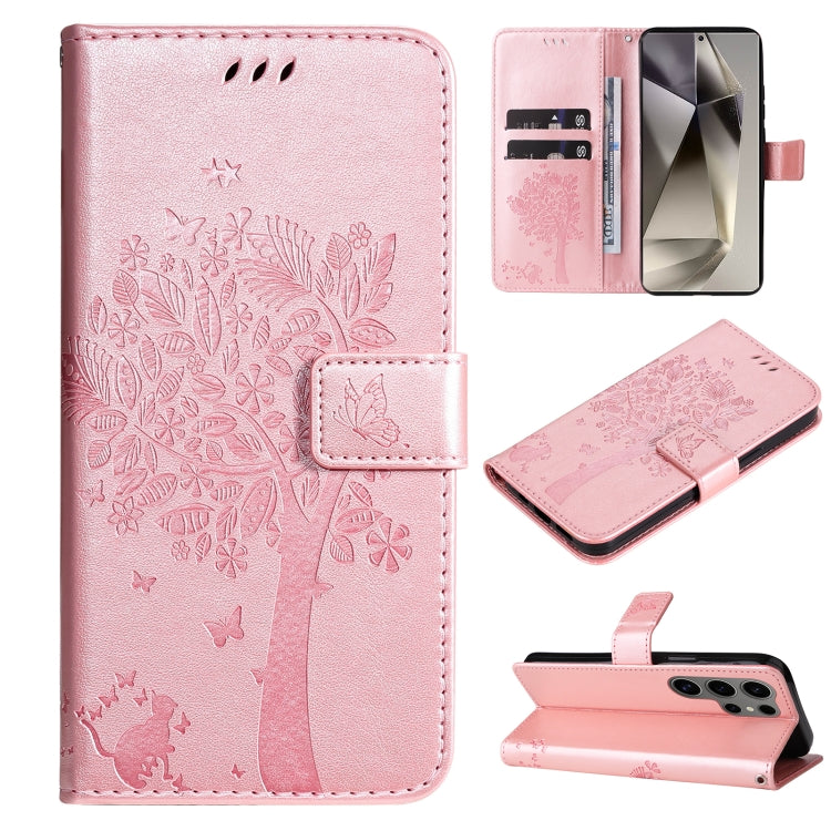 Tree & Cat Embossed Pattern Flip Leather Phone Case