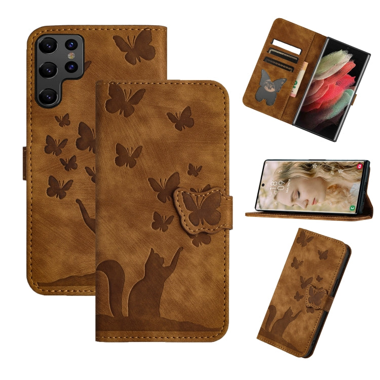 Butterfly Cat Embossing Flip Leather Phone Case