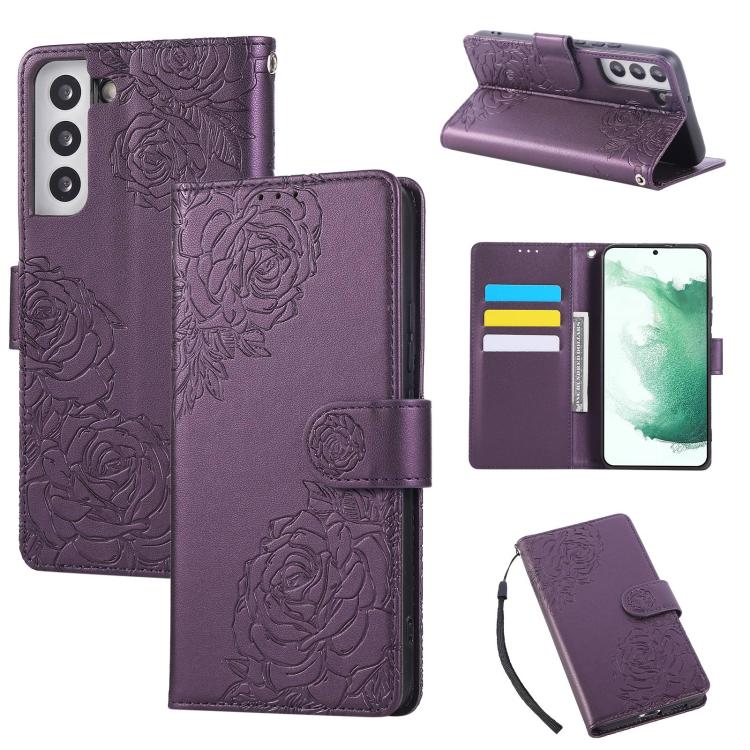 Rose Flower Embossed 3-Card Slots Leather Phone Case
