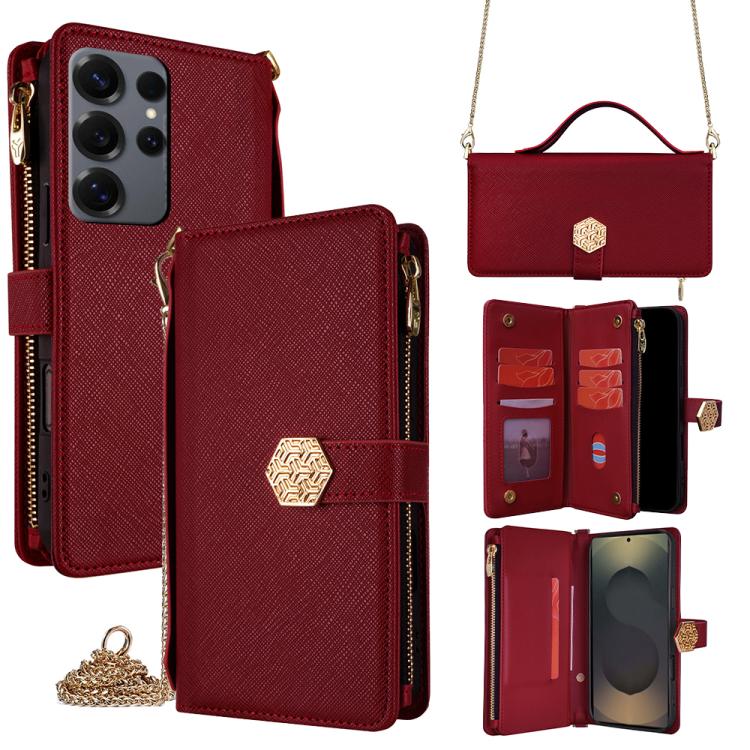 Crossbody Handle Cross Texture Leather Phone Case