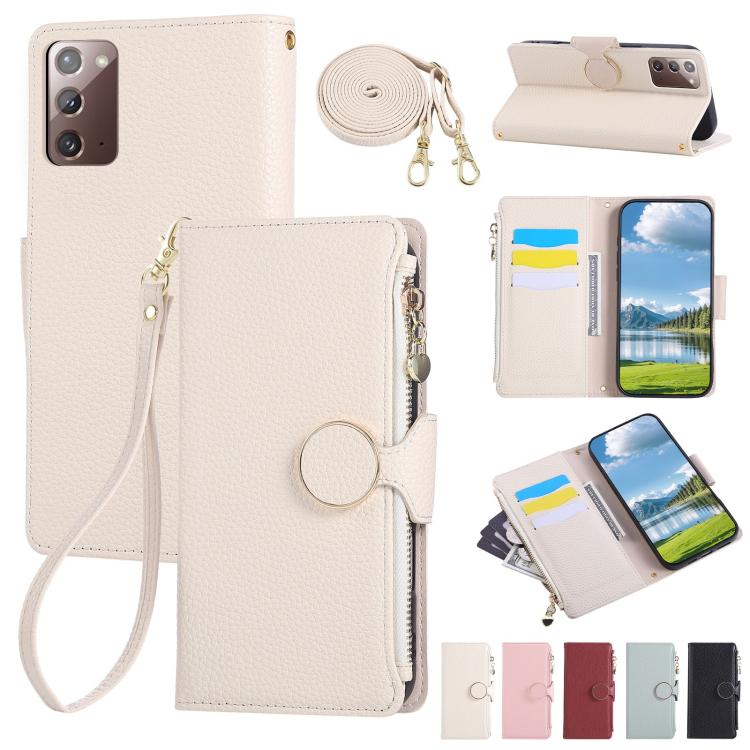 Round Buckle Zipper Wallet Leather Phone Case with Crossbody Strap