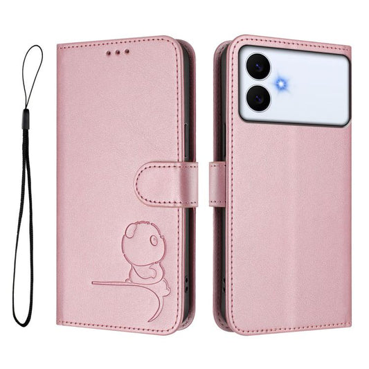 Litter Panda Embossing RFID Leather Phone Case with Lanyard