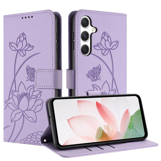 Lotus Embossed Leather Phone Case with Lanyard