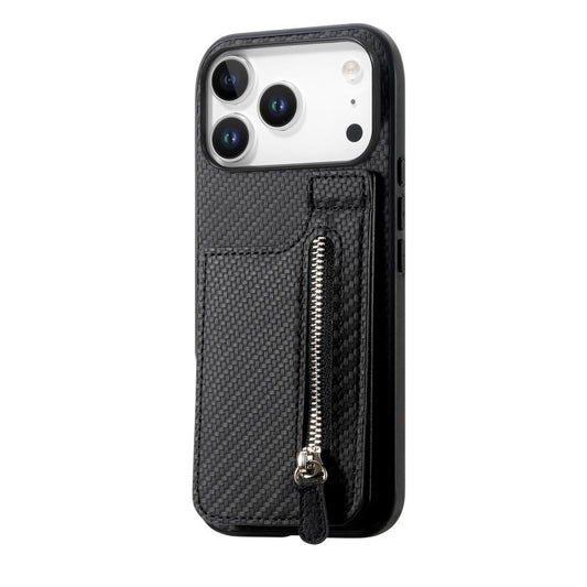 Carbon Fiber Vertical Flip Zipper Phone Case