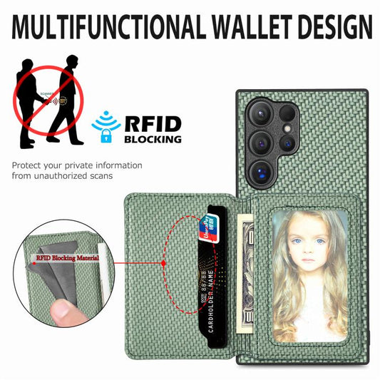 Carbon Fiber Magnetic Card Wallet RFID Blocking Phone Case