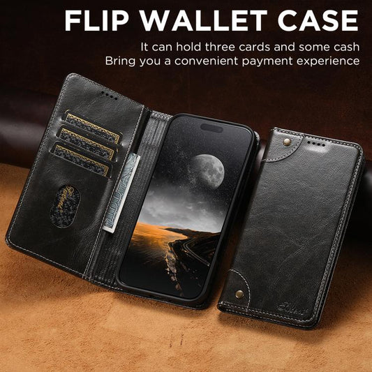 Suteni Baroque Calf Texture Buckle Wallet Leather Phone Case