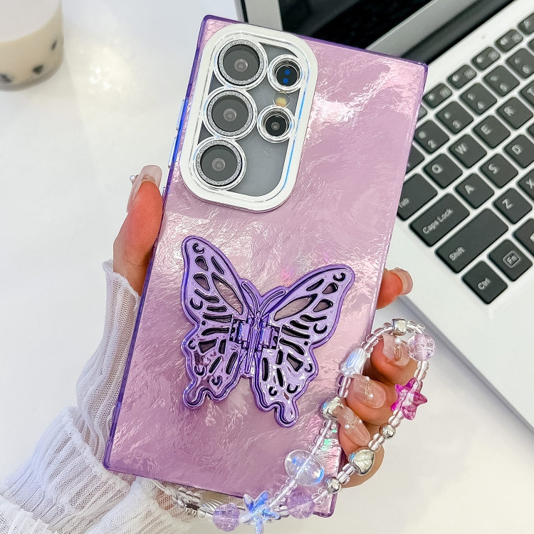 Plating Glitter Lens Film Texture Butterfly Holder Wristband Phone Case