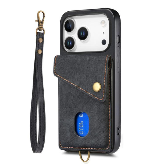 Retro Card Wallet Fold Leather Phone Case with Strap