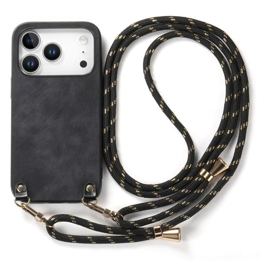Vintage Leather PC Back Cover Phone Case with Crossbody Strap