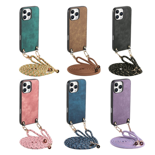 Vintage Leather PC Back Cover Phone Case with Crossbody Strap