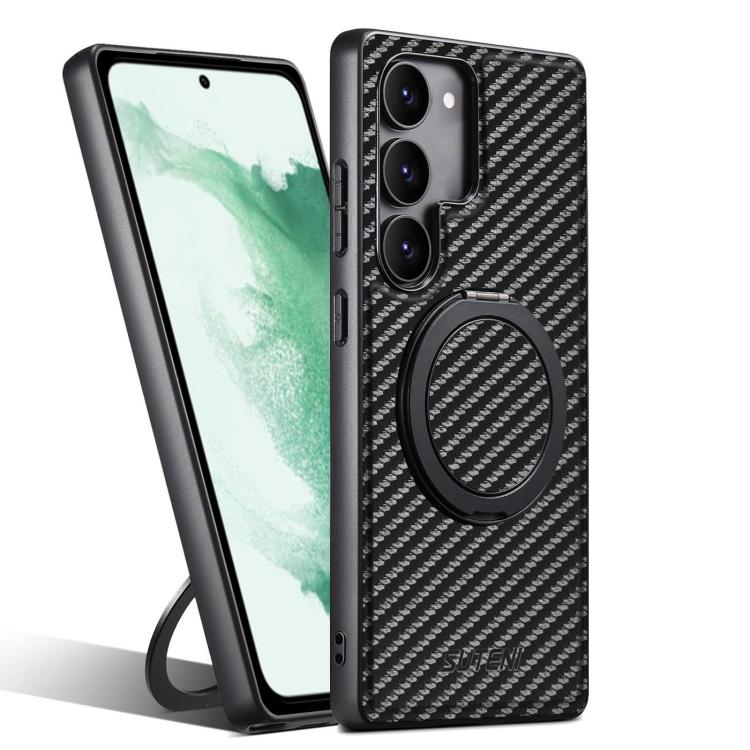 Suteni G3 Carbon Fiber Leather 360 Rotation Holder MagSafe Phone Case