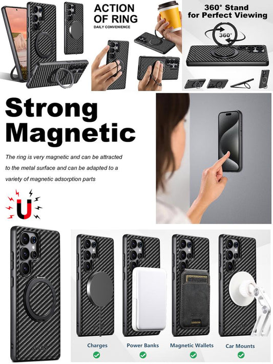 Suteni G3 Carbon Fiber Leather 360 Rotation Holder MagSafe Phone Case