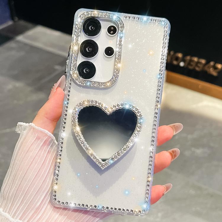Diamond Glitter Mirror Heart Holder Phone Case