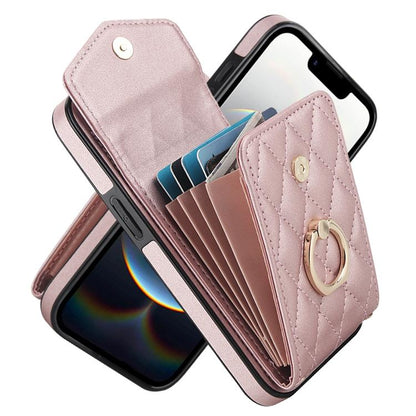 Rhombic Texture Card Bag Phone Case with Long Lanyard