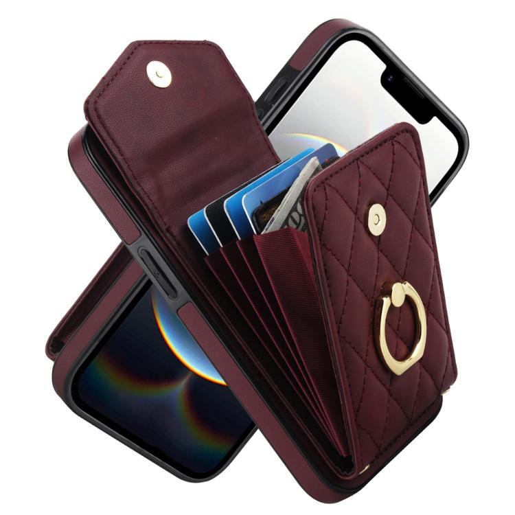 Rhombic Texture Card Bag Phone Case with Long Lanyard