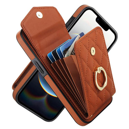 Rhombic Texture Card Bag Phone Case with Long Lanyard