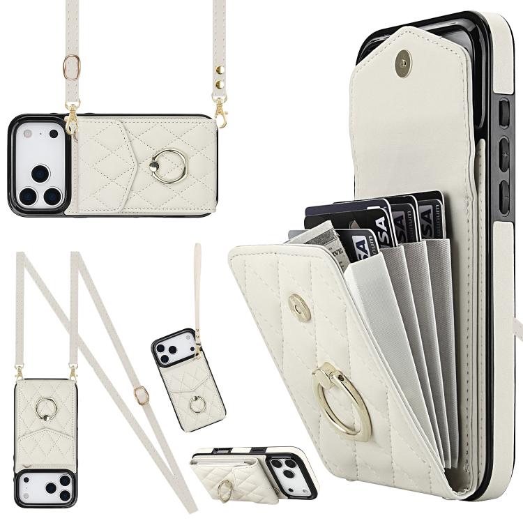 Rhombic Texture Card Bag Phone Case with Long Lanyard