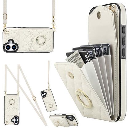 Rhombic Texture Card Bag Phone Case with Long Lanyard