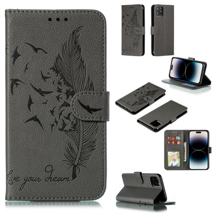 Feather Pattern Litchi Texture Leather Phone Case