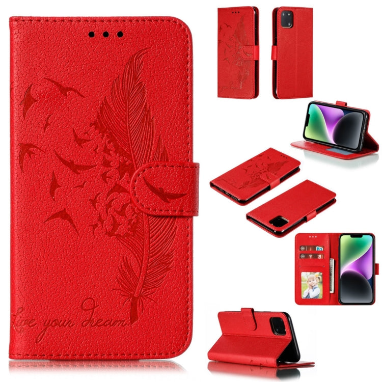 Feather Pattern Litchi Texture Leather Phone Case
