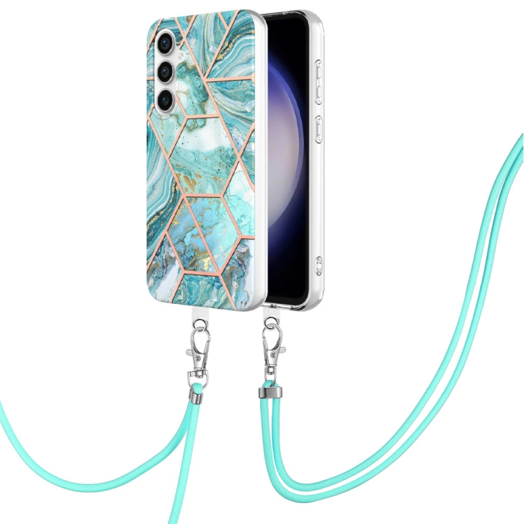 Electroplating IMD Splicing Dual-side Marble TPU Phone Case with Lanyard
