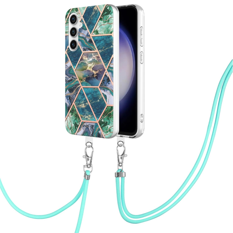 Electroplating IMD Splicing Dual-side Marble TPU Phone Case with Lanyard