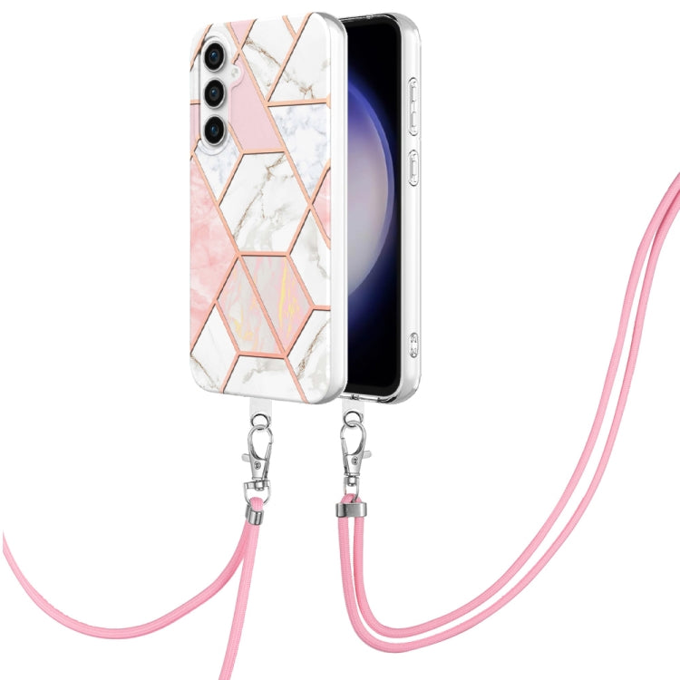 Electroplating IMD Splicing Dual-side Marble TPU Phone Case with Lanyard