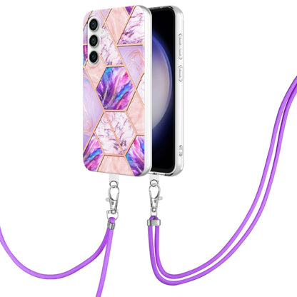 Electroplating IMD Splicing Dual-side Marble TPU Phone Case with Lanyard