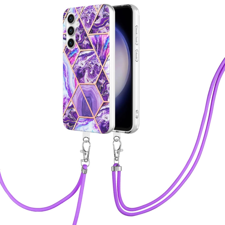 Electroplating IMD Splicing Dual-side Marble TPU Phone Case with Lanyard