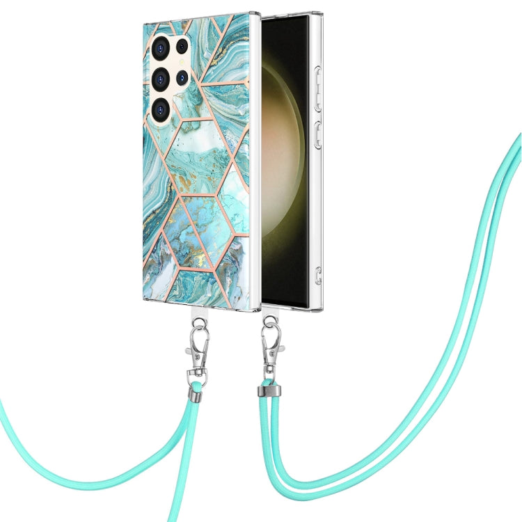 Electroplating IMD Splicing Dual-side Marble TPU Phone Case with Lanyard