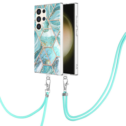 Electroplating IMD Splicing Dual-side Marble TPU Phone Case with Lanyard