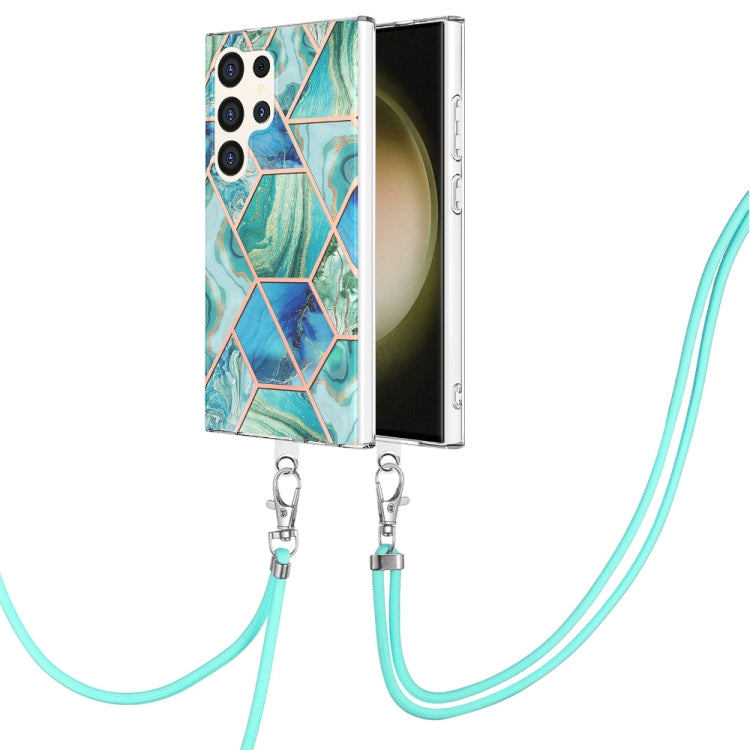 Electroplating IMD Splicing Dual-side Marble TPU Phone Case with Lanyard