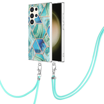 Electroplating IMD Splicing Dual-side Marble TPU Phone Case with Lanyard