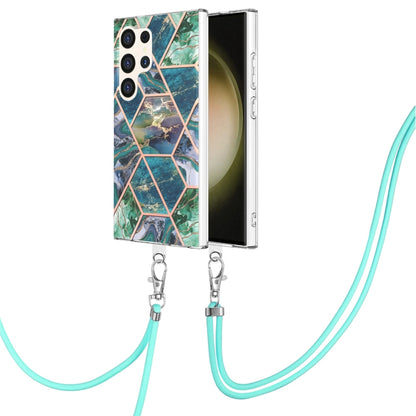 Electroplating IMD Splicing Dual-side Marble TPU Phone Case with Lanyard