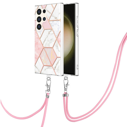 Electroplating IMD Splicing Dual-side Marble TPU Phone Case with Lanyard