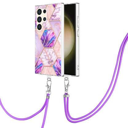 Electroplating IMD Splicing Dual-side Marble TPU Phone Case with Lanyard