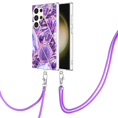 Electroplating IMD Splicing Dual-side Marble TPU Phone Case with Lanyard
