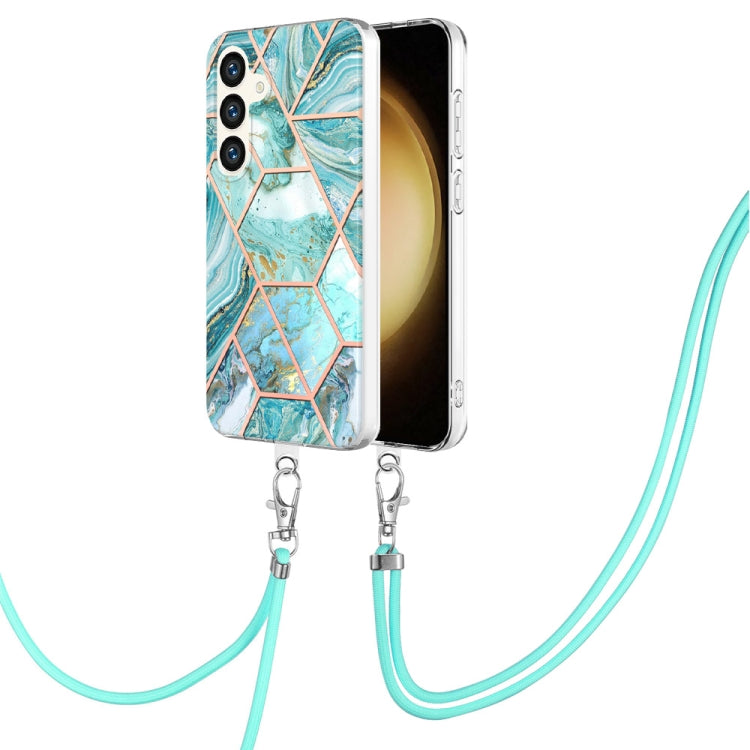 Electroplating IMD Splicing Dual-side Marble TPU Phone Case with Lanyard