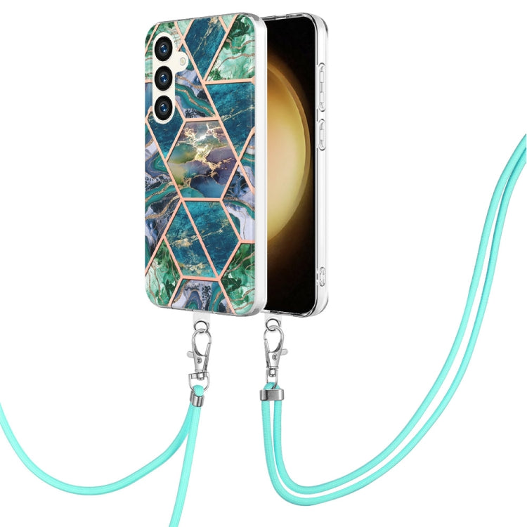 Electroplating IMD Splicing Dual-side Marble TPU Phone Case with Lanyard