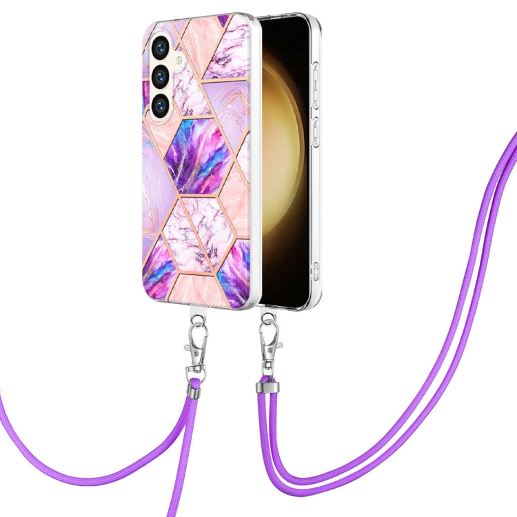 Electroplating IMD Splicing Dual-side Marble TPU Phone Case with Lanyard