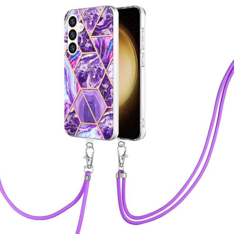 Electroplating IMD Splicing Dual-side Marble TPU Phone Case with Lanyard