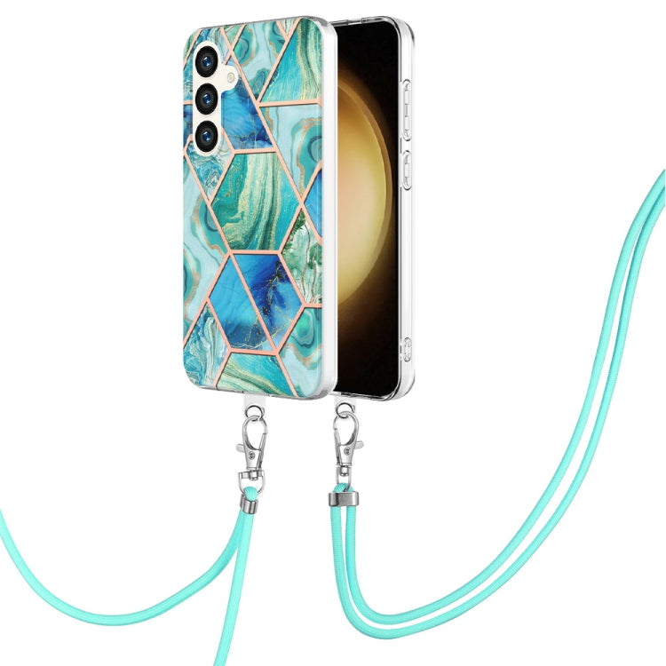 Electroplating IMD Splicing Dual-side Marble TPU Phone Case with Lanyard