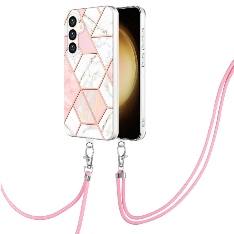 Electroplating IMD Splicing Dual-side Marble TPU Phone Case with Lanyard