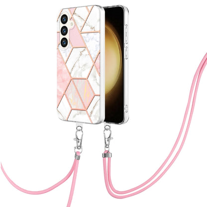 Electroplating IMD Splicing Dual-side Marble TPU Phone Case with Lanyard