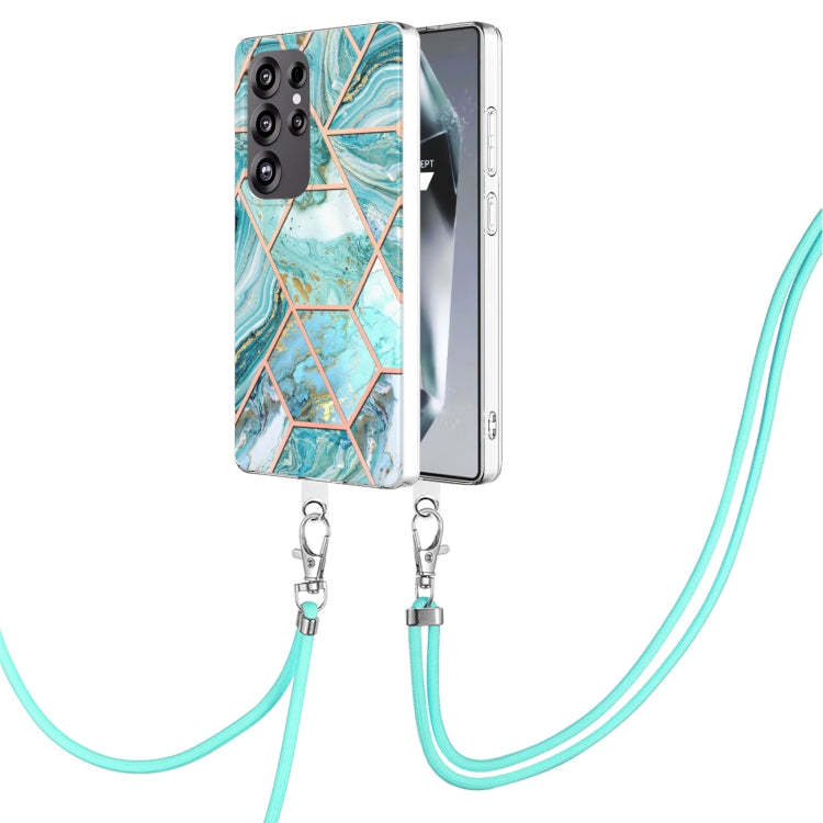 Electroplating IMD Splicing Dual-side Marble TPU Phone Case with Lanyard