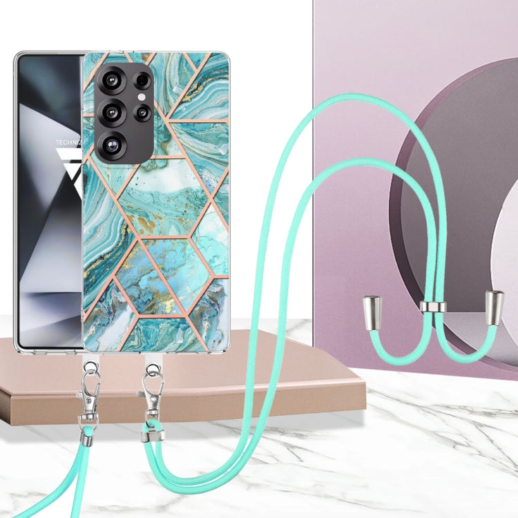 Electroplating IMD Splicing Dual-side Marble TPU Phone Case with Lanyard